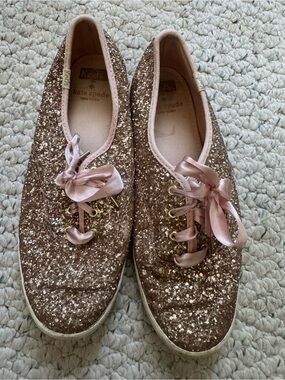 Kate Spade x Keds Glitter Lace-Up Sneakers in Rose Gold